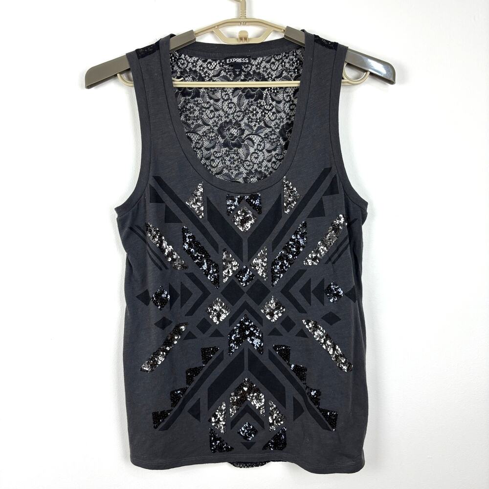 Express Tank Top Medium sequins lace myspace emo grunge Y2K